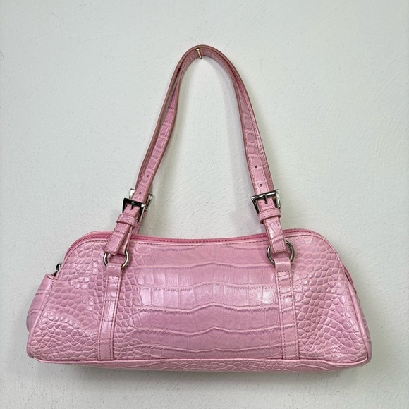 BISOU BISOU Pink Faux Croc Leather East West Baguette Y2K Shoulder Purse Bag - Picture 15 of 15
